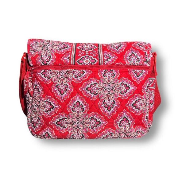 Vera Bradley Frankly Scarlet Messenger Bag Red Pink Quilted Tote Laptop Boho - Picture 8 of 14